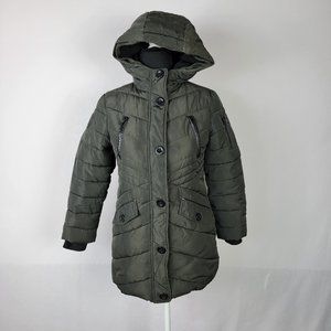 Diesel Puffer Jacket Women's 10 Green Long Sleeve Hooded Full Zip/Snap Pockets